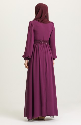 Plum Hijab Evening Dress 5408-05