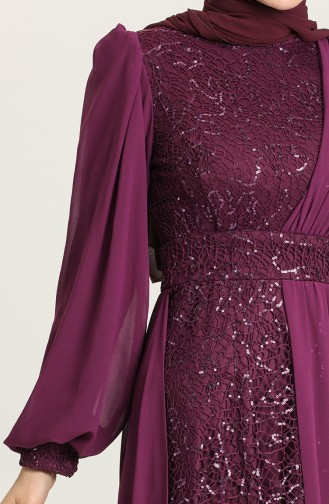 Plum Hijab Evening Dress 5408-05