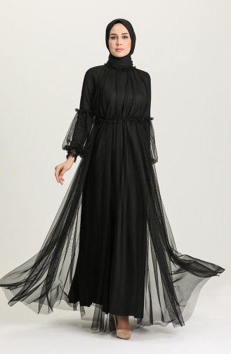 Black Hijab Evening Dress 5474-02