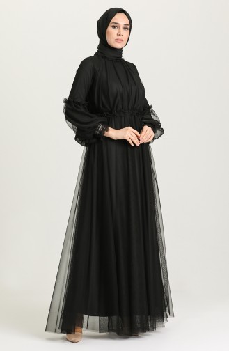 Black Hijab Evening Dress 5474-02