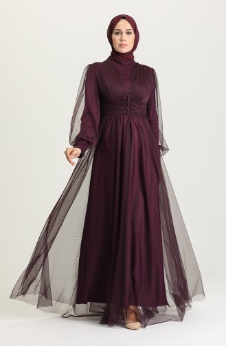 Plum Hijab Evening Dress 5478-01