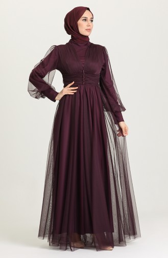Plum Hijab Evening Dress 5478-01