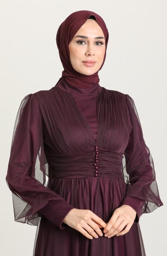 Plum Hijab Evening Dress 5478-01