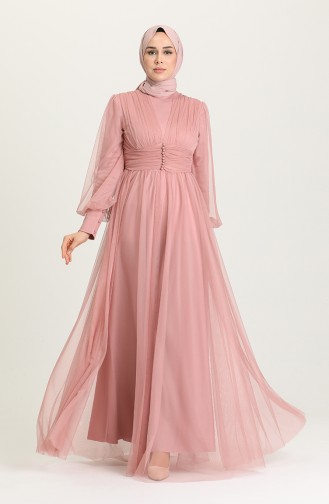 Powder Hijab Evening Dress 5478-02