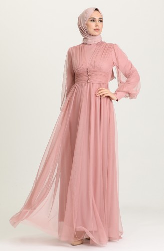 Powder Hijab Evening Dress 5478-02