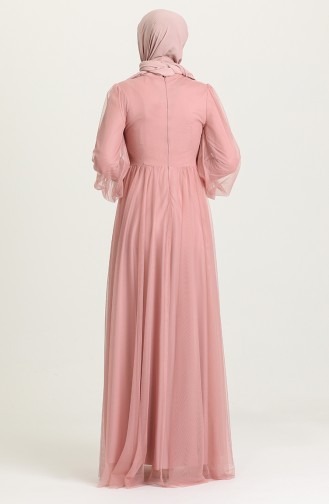 Powder Hijab Evening Dress 5478-02