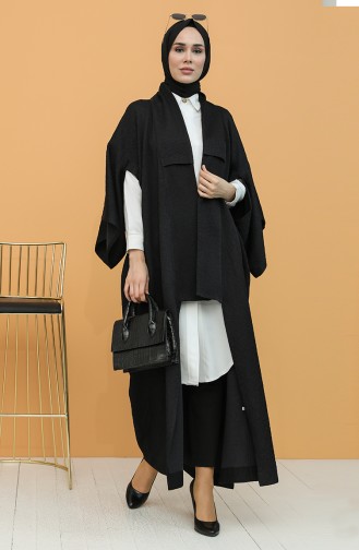 Kabartma Desenli Kimono 1062-01 Siyah