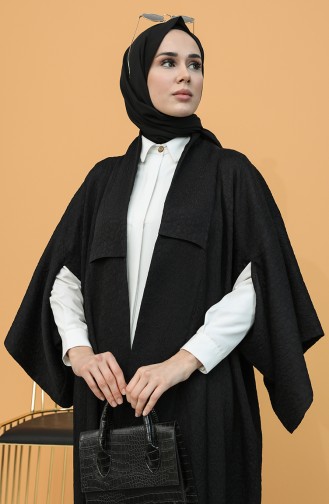 Kabartma Desenli Kimono 1062-01 Siyah