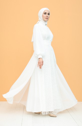 White Hijab Evening Dress 5408-04