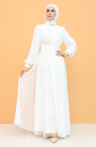 White Hijab Evening Dress 5408-04