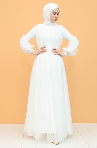 White Hijab Evening Dress 5474-06