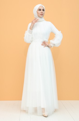 White Hijab Evening Dress 5474-06