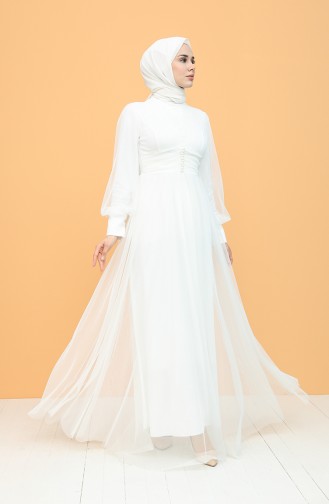 Weiß Hijab-Abendkleider 5478-03