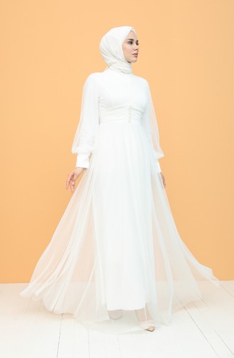 White Hijab Evening Dress 5478-03