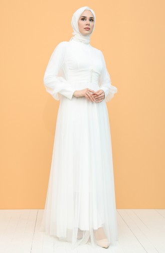 White Hijab Evening Dress 5478-03