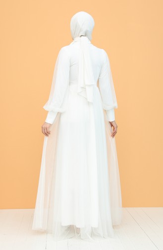 White Hijab Evening Dress 5478-03
