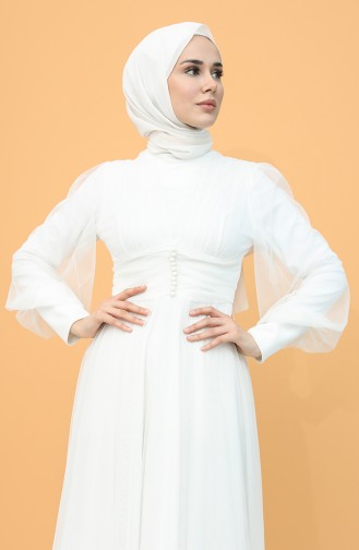 فساتين سهرة بتصميم اسلامي أبيض 5478-03