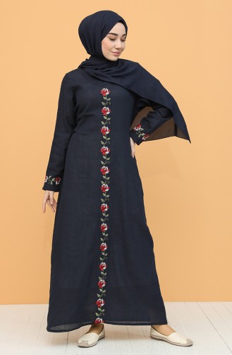 Navy Blue Hijab Dress 0043-02