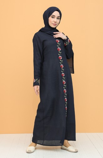 Navy Blue Hijab Dress 0043-02