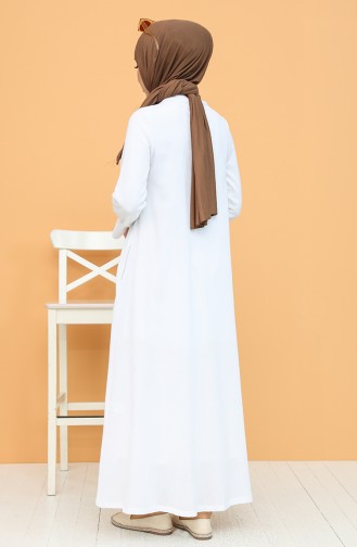 Şile Bezi Boydan Düğmeli Elbise 12204-01 Beyaz