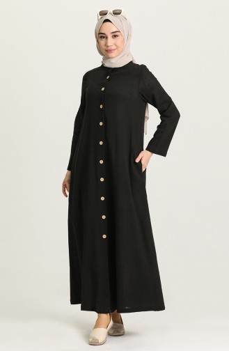 Şile Bezi Boydan Düğmeli Elbise 12204-04 Siyah