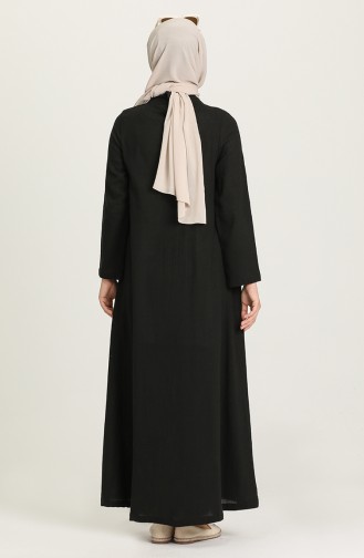 Şile Bezi Boydan Düğmeli Elbise 12204-04 Siyah