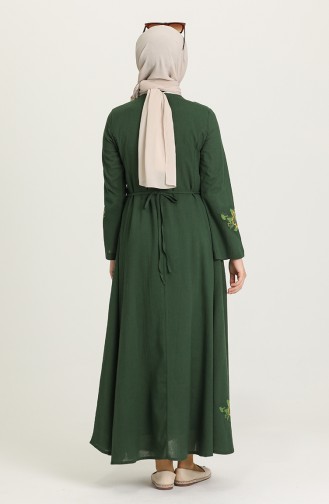Şile Bezi Cepli Elbise 22210-08 Koyu Yeşil