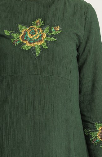 Şile Bezi Cepli Elbise 22210-08 Koyu Yeşil