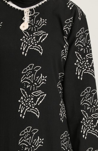 Şile Bezi Desenli Elbise 32201A-07 Siyah
