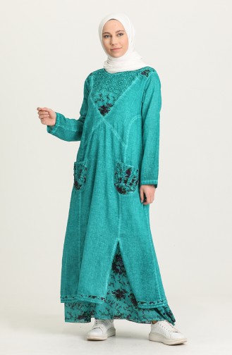 Grün Hijab Kleider 92206-03
