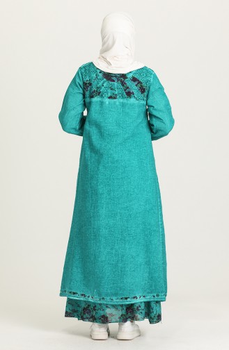 Grün Hijab Kleider 92206-03