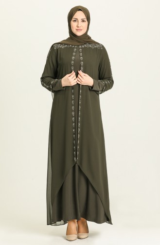 Khaki Hijab Evening Dress 5066-01