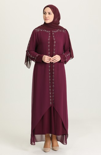 Plum Hijab Evening Dress 5066-04