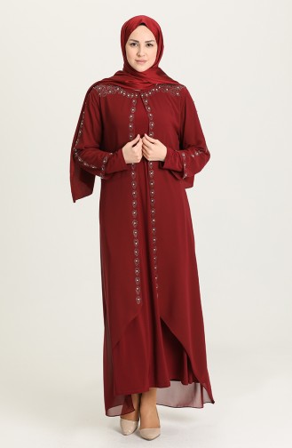 Claret Red Hijab Evening Dress 5066-06