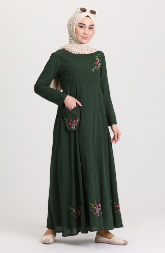 Dark Green Hijab Dress 22215 -01