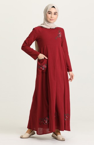 Claret Red Hijab Dress 22215 -03