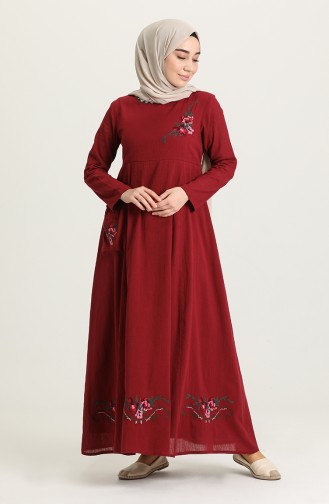 Claret Red Hijab Dress 22215 -03