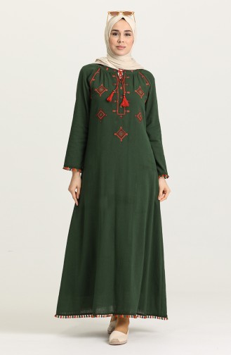 Şile Bezi Nakışlı Elbise 22221-03 Yeşil
