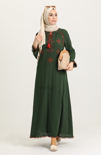 Şile Bezi Nakışlı Elbise 22221-03 Yeşil