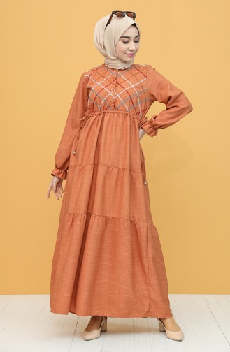 Brick Red Hijab Dress 21Y8257-02
