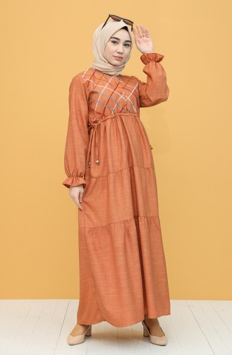 Brick Red Hijab Dress 21Y8257-02