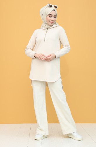 Kapüşonlu Tunik 1453-03 Koyu Krem