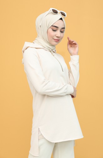 Kapüşonlu Tunik 1453-03 Koyu Krem