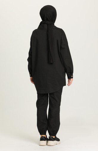 Gabardin Kumaş Tunik Pantolon İkili Takım 4060-01 Siyah