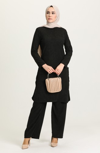 Düğme Detaylı Tunik Pantolon İkili Takım 5311-01 Siyah