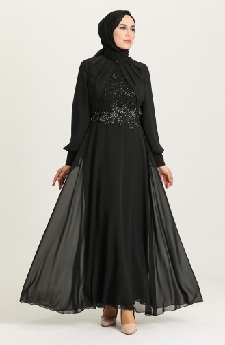 Black Hijab Evening Dress 52785-02