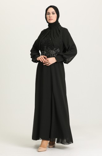 Black Hijab Evening Dress 52785-02