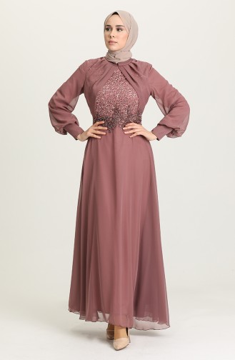 Dusty Rose Hijab Evening Dress 52785-03