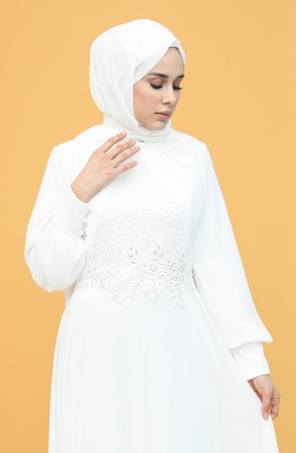 Ecru Hijab Evening Dress 52785-06