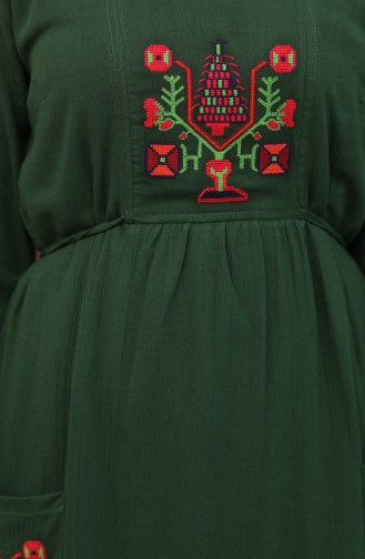 Şile Bezi Nakışlı Elbise 22205-07 Koyu Yeşil